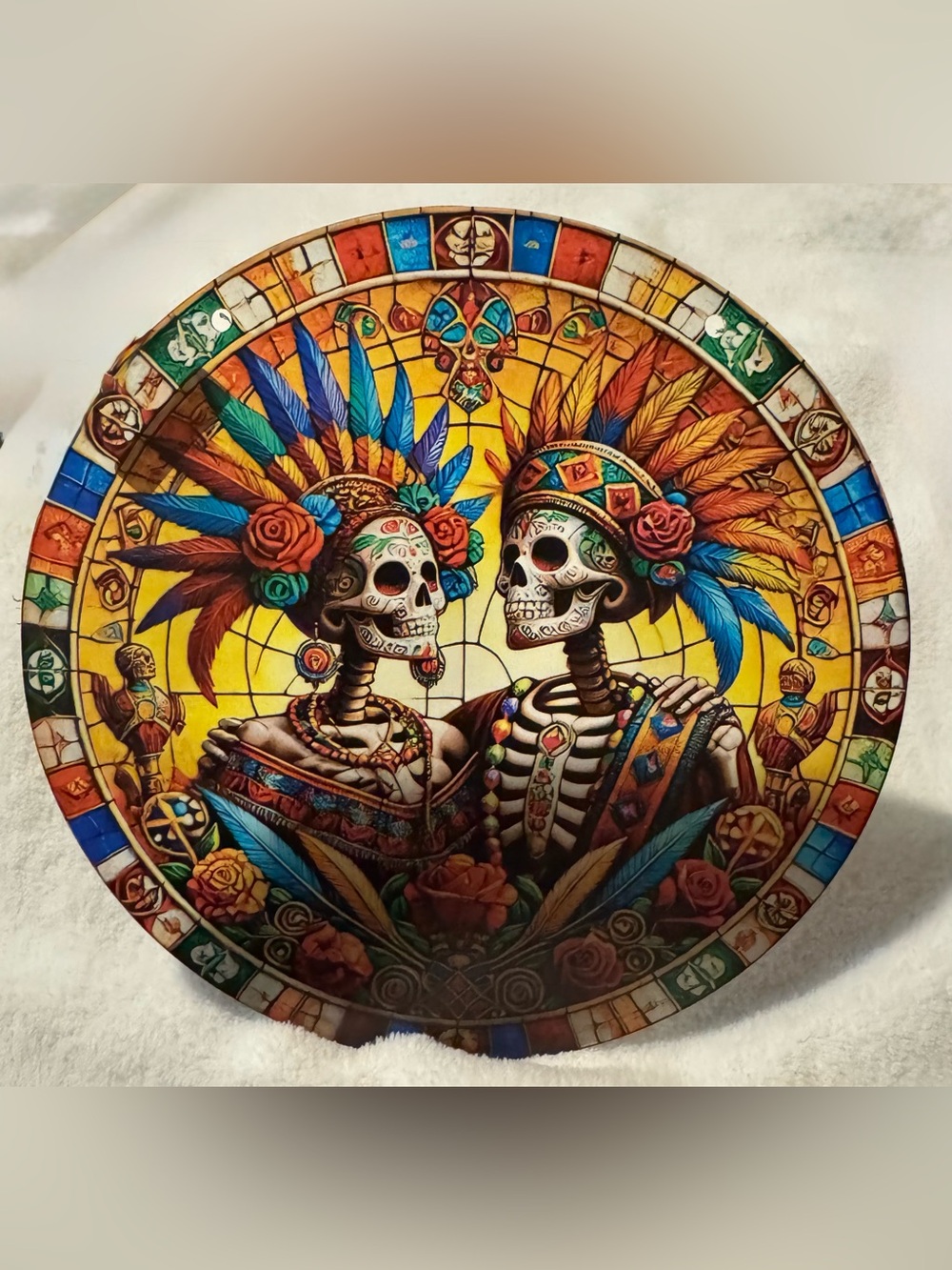 Sugar Skull Day of the Dead Sun Catcher Skeleton King Queen Acrylic Multi-Color